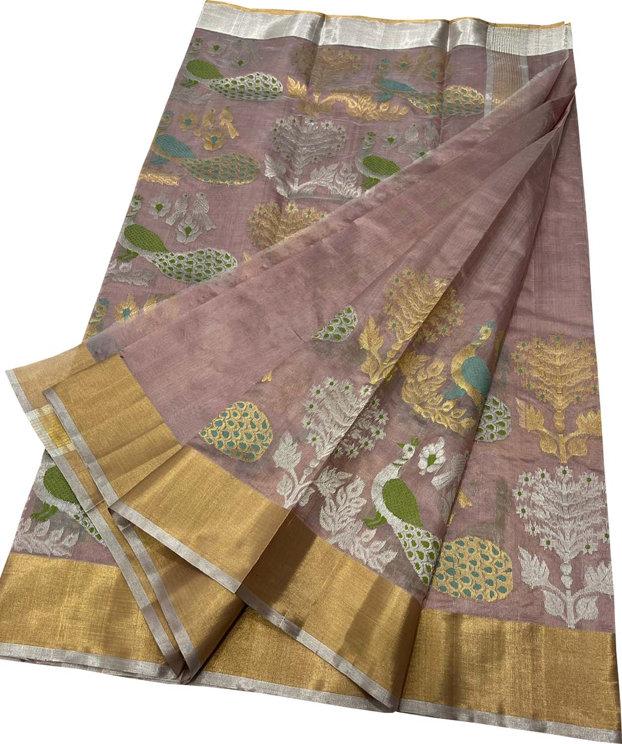 Exquisite Pink Chanderi Silk Saree - Handloom Beauty - Luxurion World