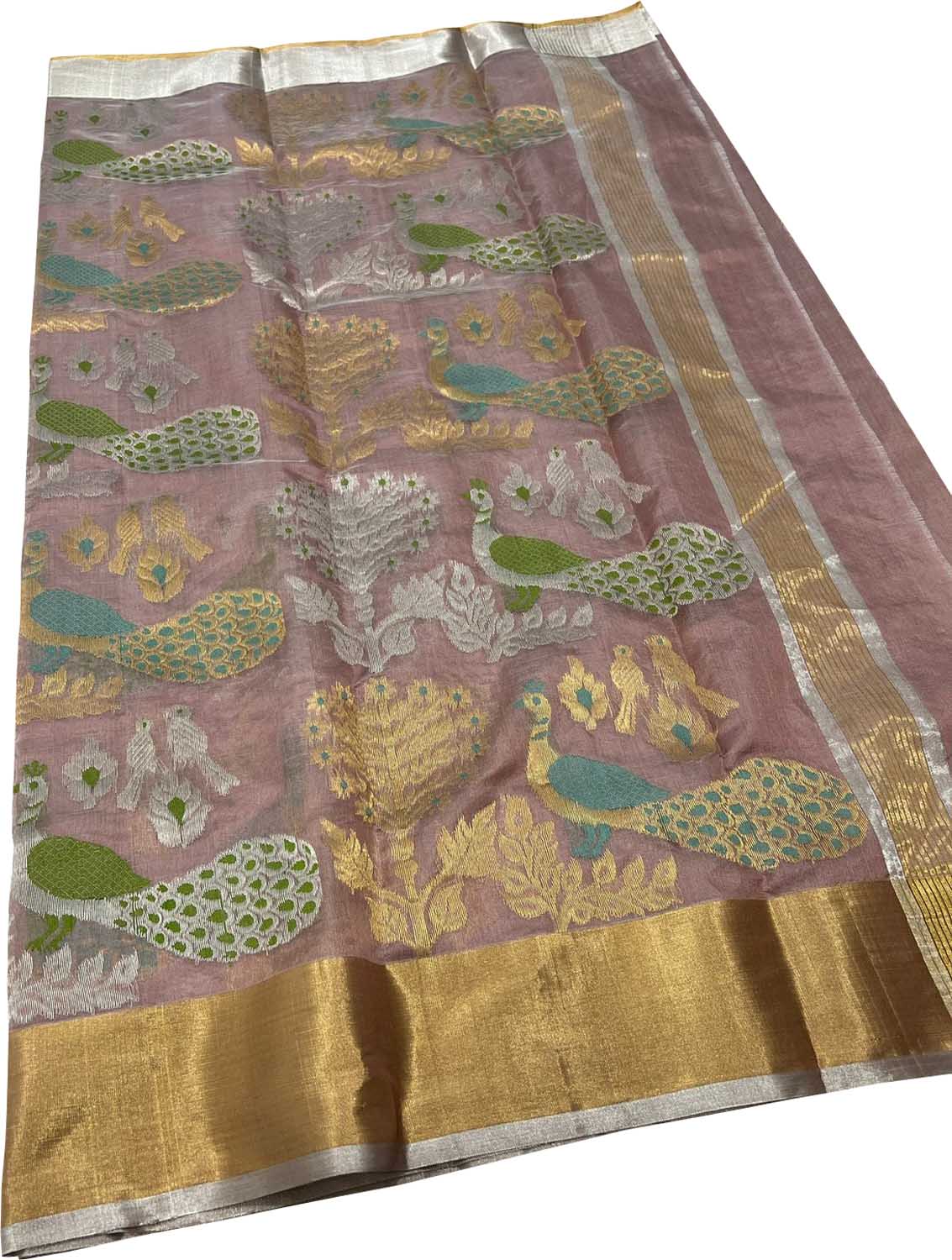 Exquisite Pink Chanderi Silk Saree - Handloom Beauty - Luxurion World