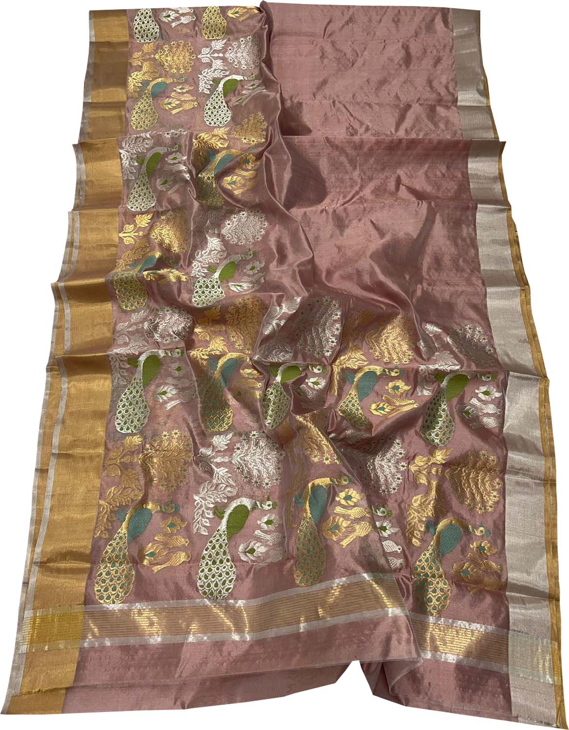 Exquisite Pink Chanderi Silk Saree - Handloom Beauty - Luxurion World