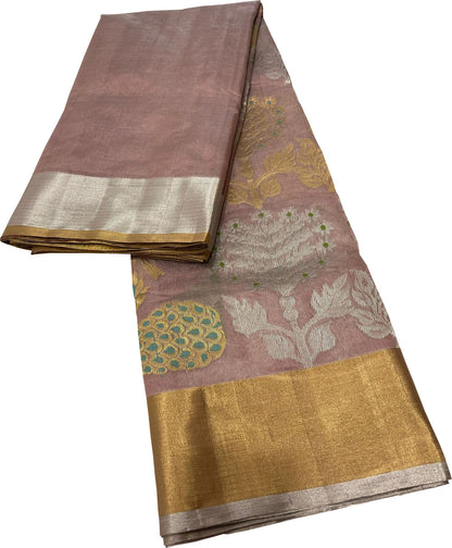Exquisite Pink Chanderi Silk Saree - Handloom Beauty - Luxurion World