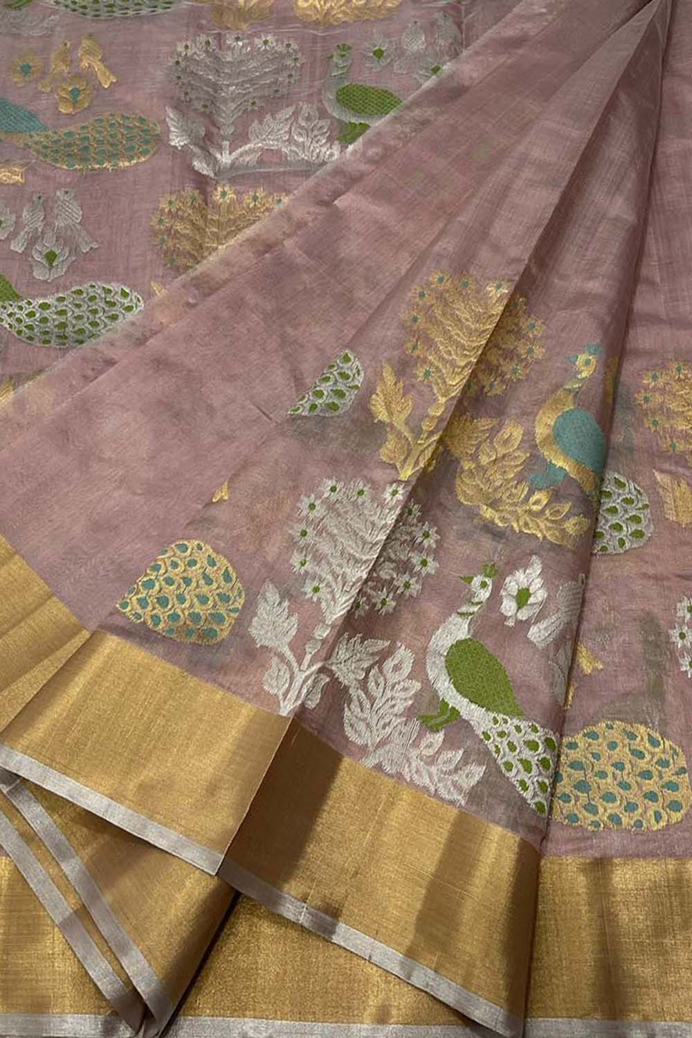 Exquisite Pink Chanderi Silk Saree - Handloom Beauty - Luxurion World