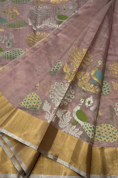 Exquisite Pink Chanderi Silk Saree - Handloom Beauty - Luxurion World