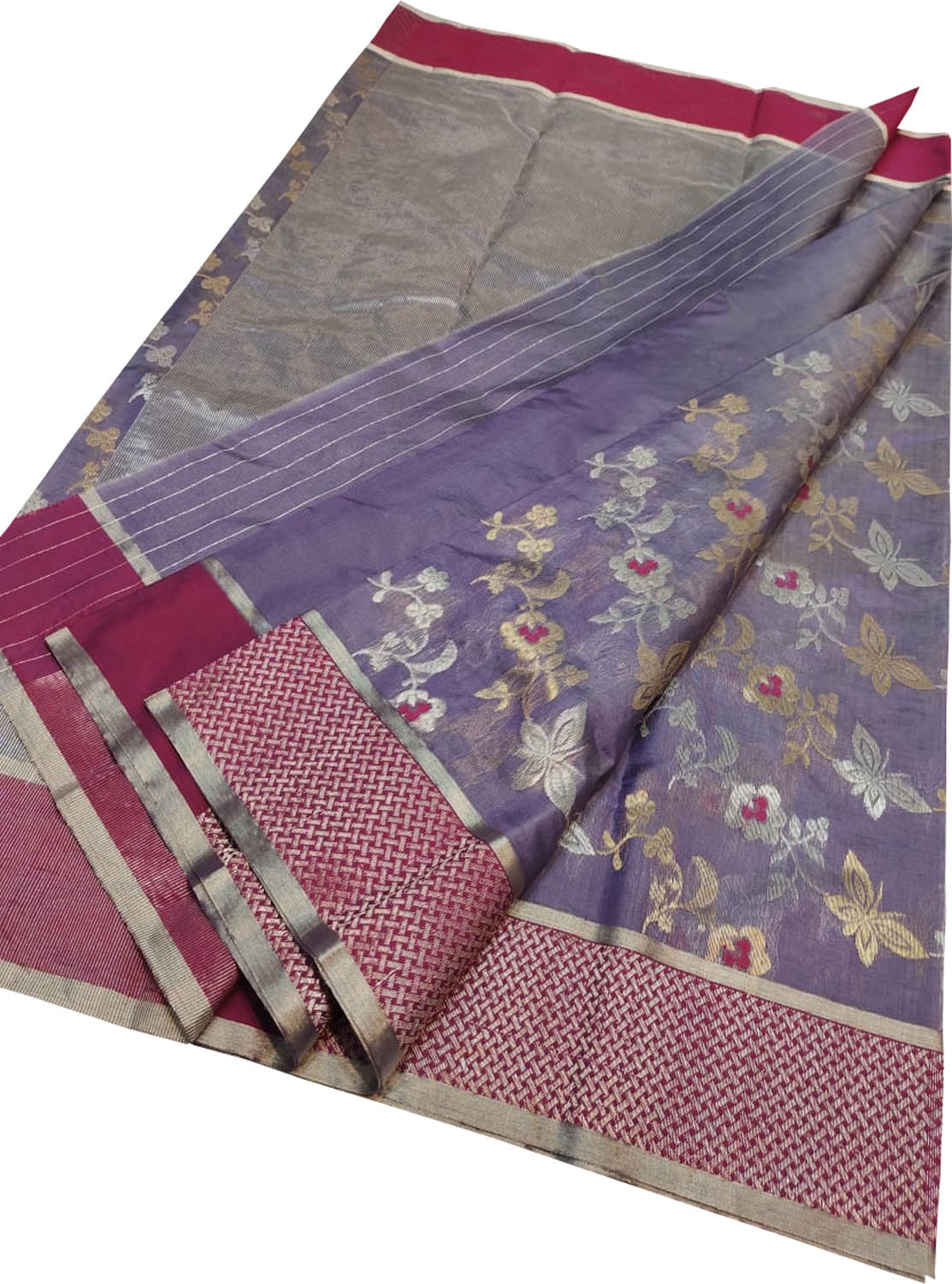 Exquisite Purple Chanderi Silk Saree - Handloom Beauty - Luxurion World