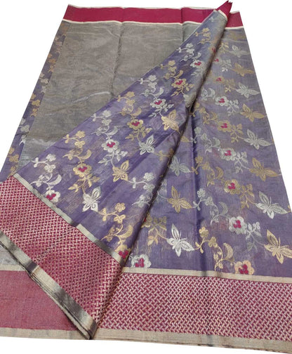 Exquisite Purple Chanderi Silk Saree - Handloom Beauty - Luxurion World