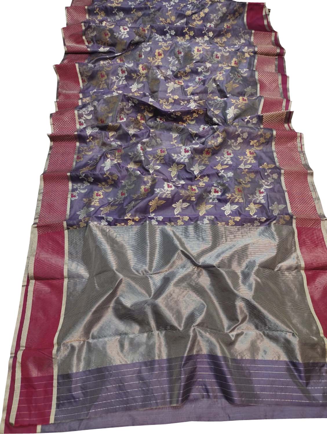 Exquisite Purple Chanderi Silk Saree - Handloom Beauty - Luxurion World
