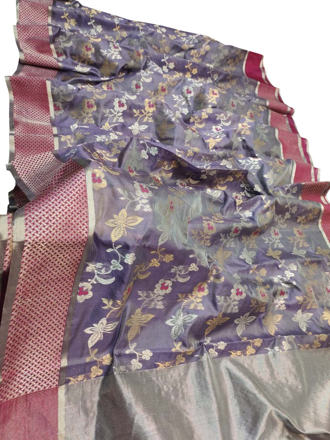 Exquisite Purple Chanderi Silk Saree - Handloom Beauty - Luxurion World