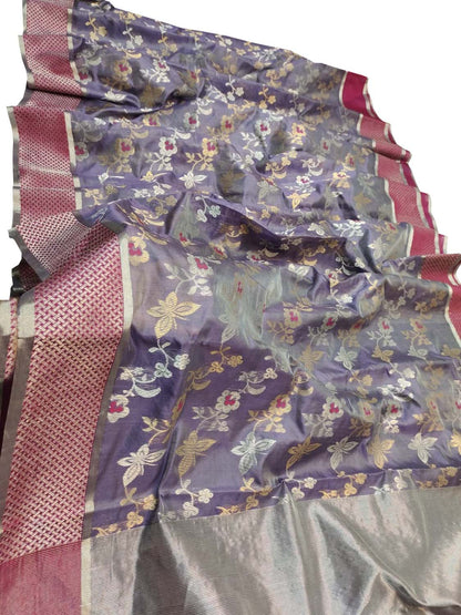 Exquisite Purple Chanderi Silk Saree - Handloom Beauty - Luxurion World