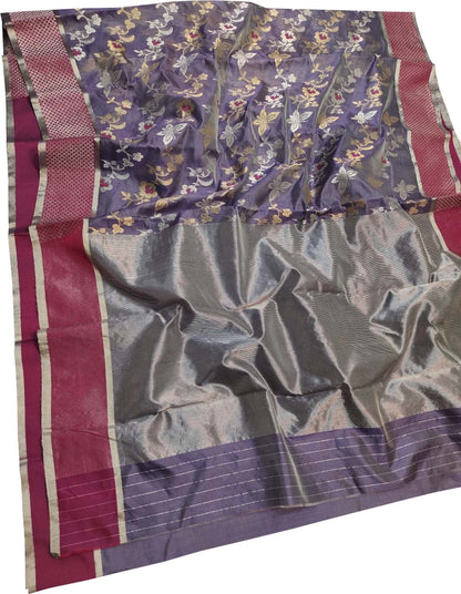 Exquisite Purple Chanderi Silk Saree - Handloom Beauty - Luxurion World