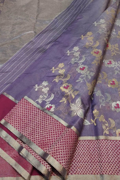 Exquisite Purple Chanderi Silk Saree - Handloom Beauty - Luxurion World