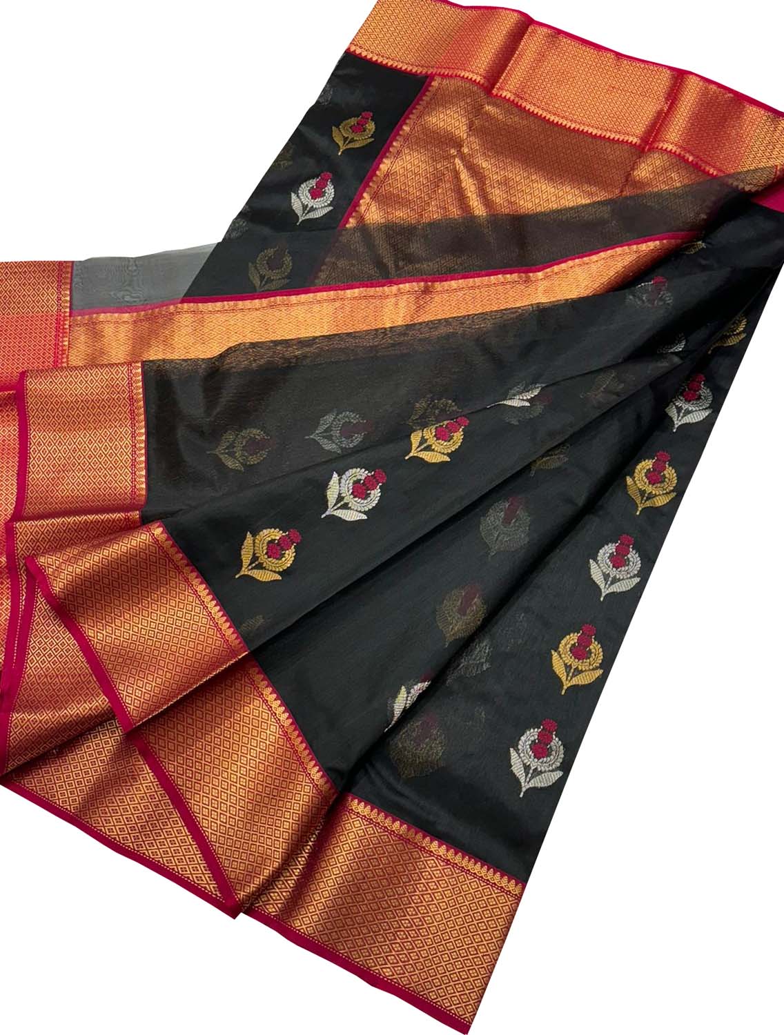 Exquisite Black Chanderi Silk Saree - Handloom Beauty - Luxurion World
