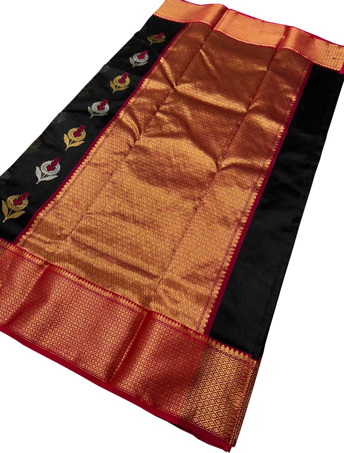 Exquisite Black Chanderi Silk Saree - Handloom Beauty - Luxurion World