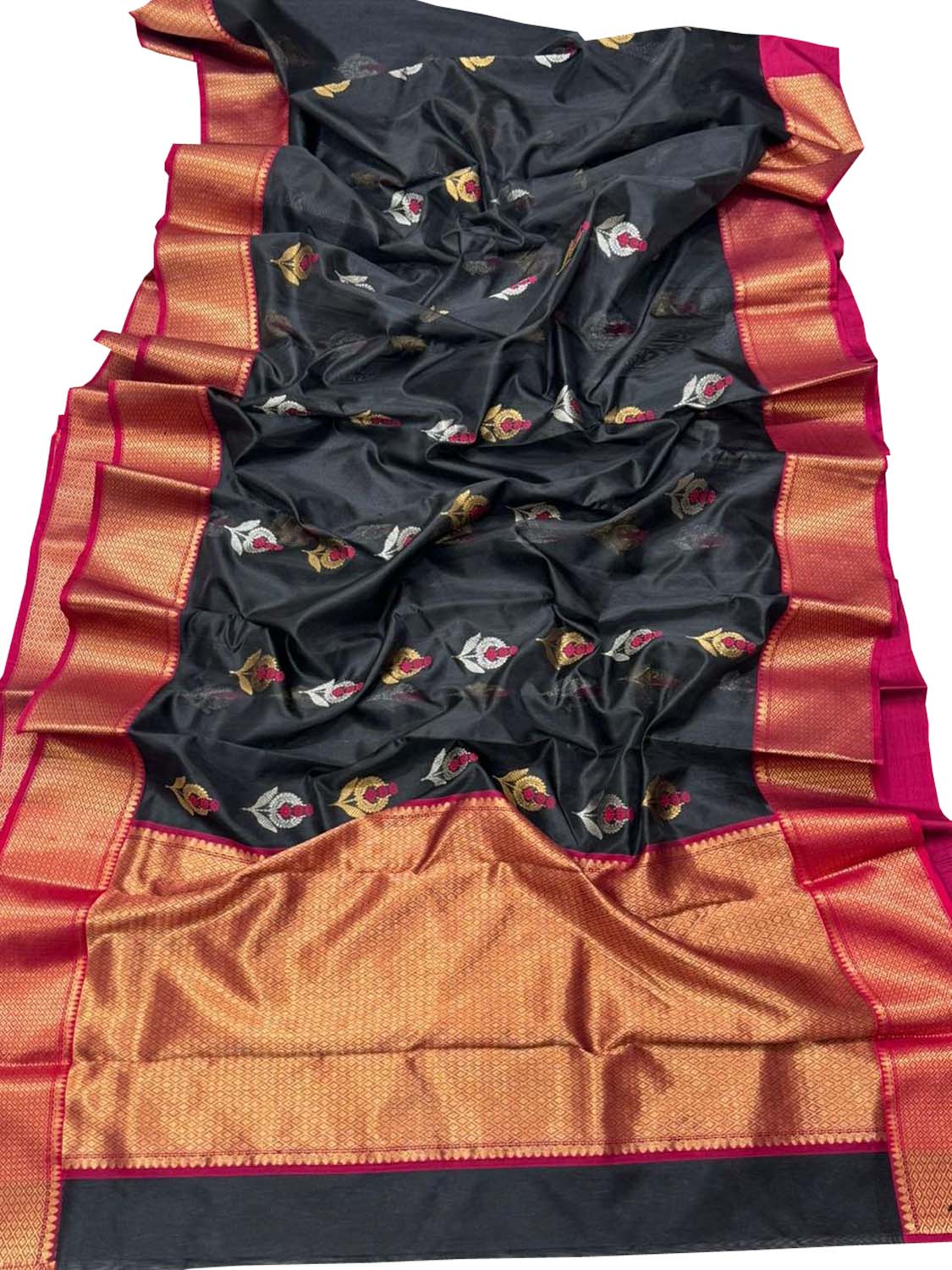 Exquisite Black Chanderi Silk Saree - Handloom Beauty - Luxurion World
