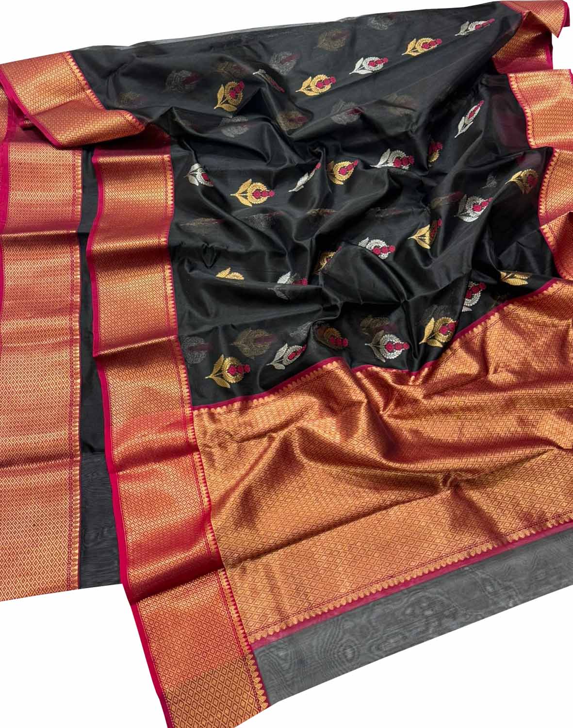 Exquisite Black Chanderi Silk Saree - Handloom Beauty - Luxurion World