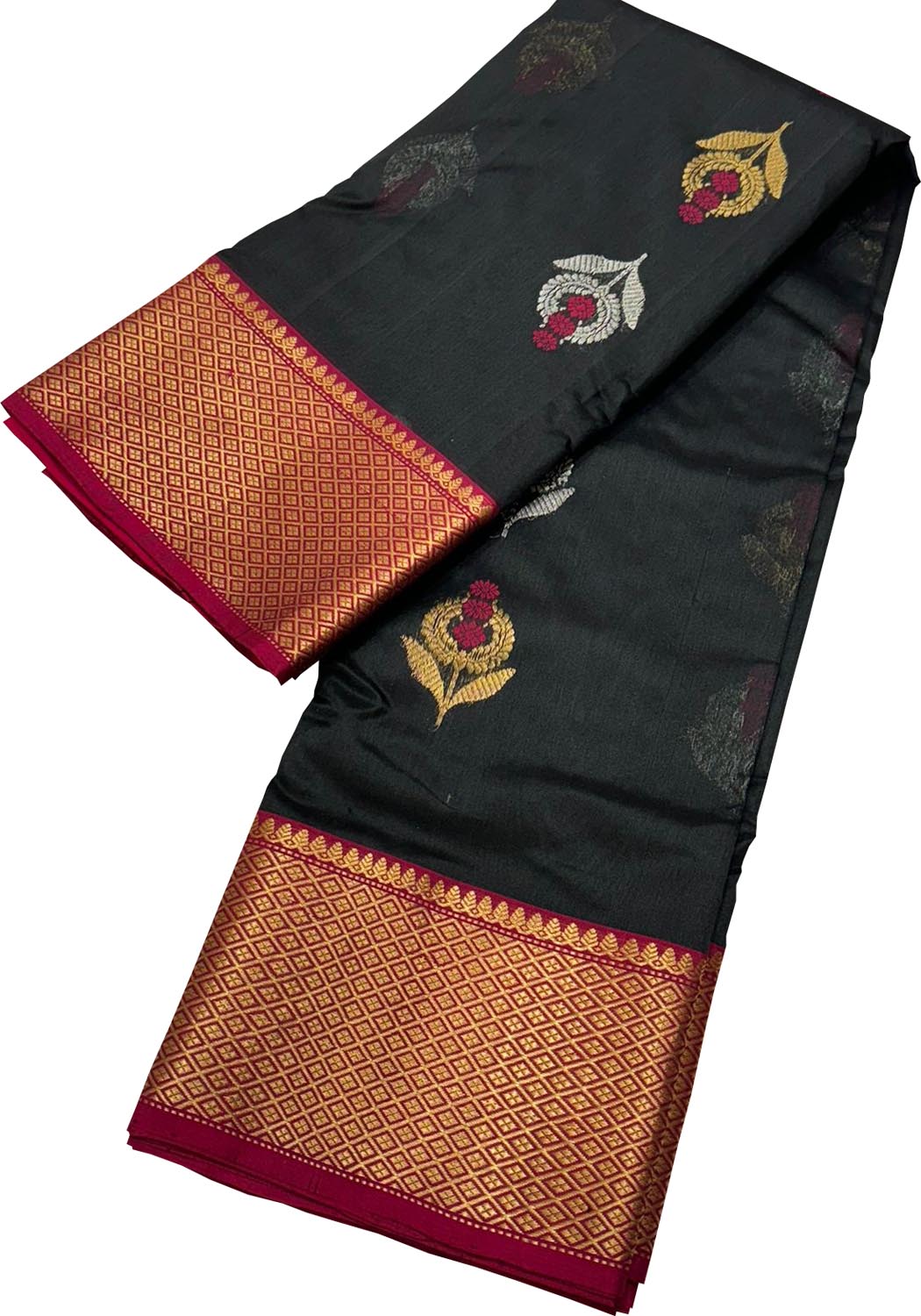 Exquisite Black Chanderi Silk Saree - Handloom Beauty - Luxurion World