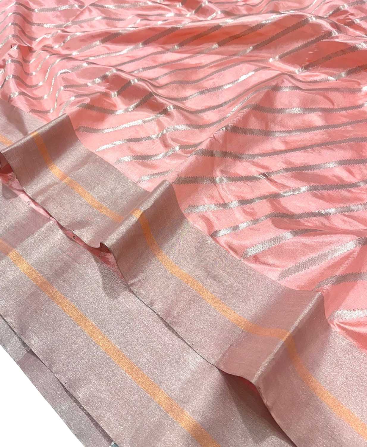 Peach Chanderi Handloom Silk Saree - Elegant and Luxurious - Luxurion World