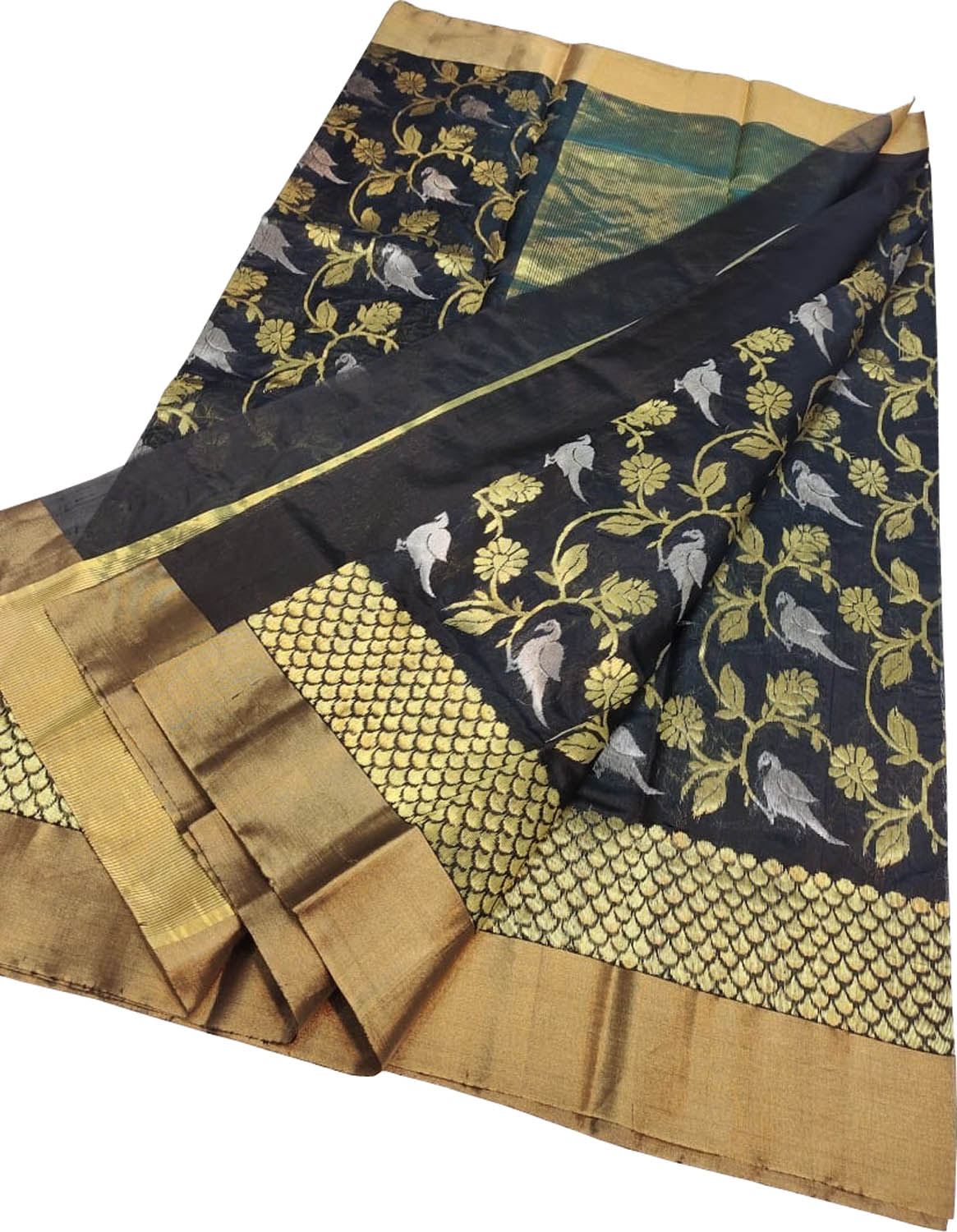Elegant Black Chanderi Silk Saree - Luxurion World