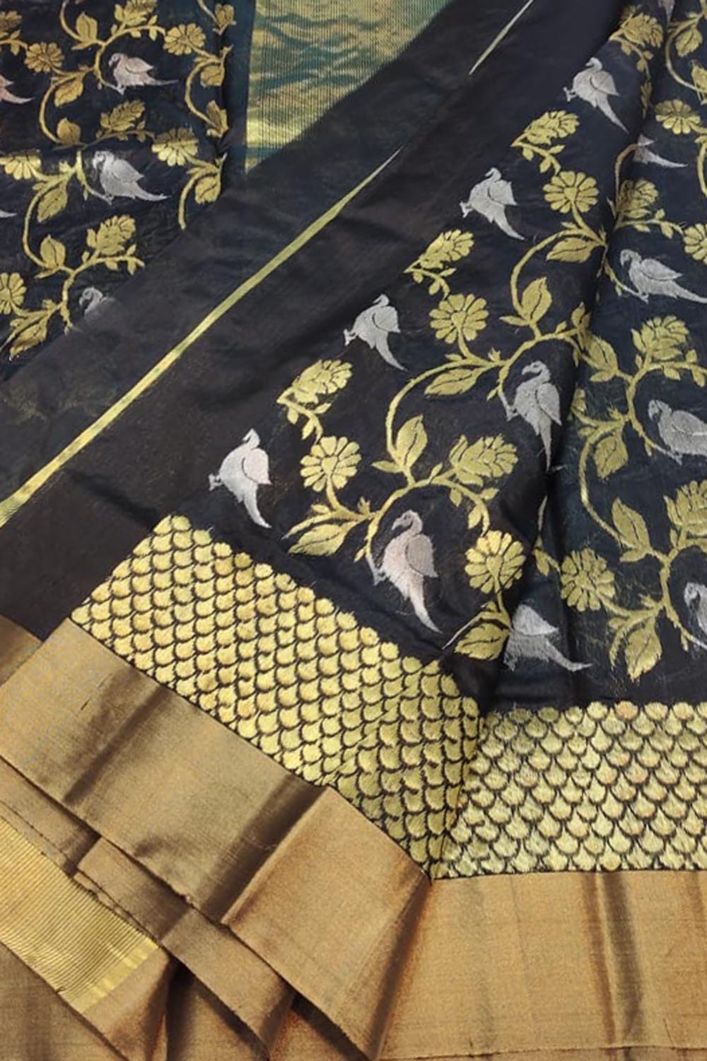 Elegant Black Chanderi Silk Saree - Luxurion World