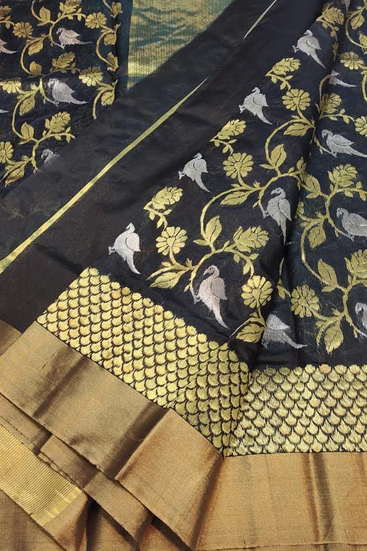 Elegant Black Chanderi Silk Saree - Luxurion World