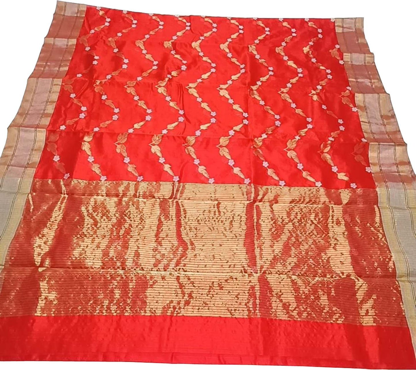 Orange Chanderi Handloom Silk Saree - Elegant and Timeless - Luxurion World