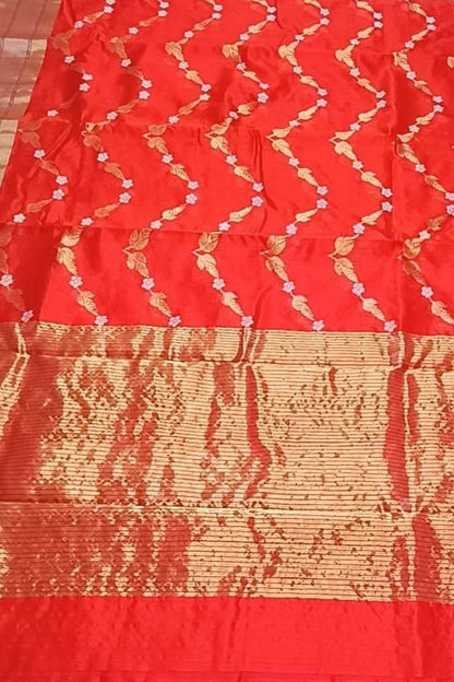 Orange Chanderi Handloom Silk Saree - Elegant and Timeless - Luxurion World