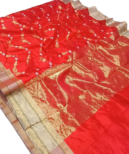 Orange Chanderi Handloom Silk Saree - Elegant and Timeless - Luxurion World