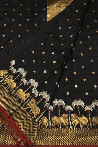 Exquisite Black Chanderi Silk Saree - Handloom Beauty - Luxurion World