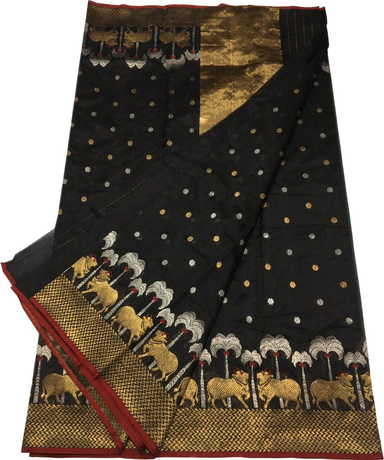 Exquisite Black Chanderi Silk Saree - Handloom Beauty - Luxurion World