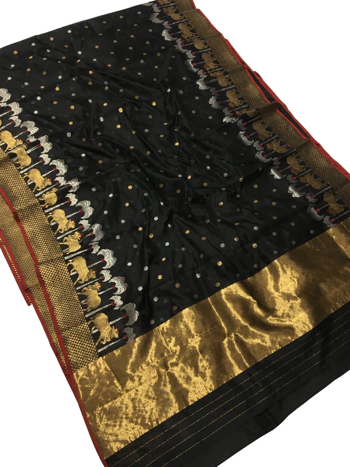 Exquisite Black Chanderi Silk Saree - Handloom Beauty - Luxurion World