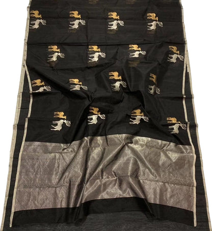 Elegant Black Chanderi Silk Saree - Luxurion World