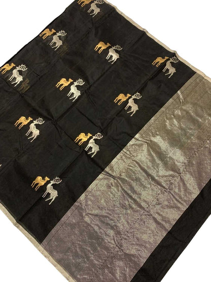 Elegant Black Chanderi Silk Saree - Luxurion World