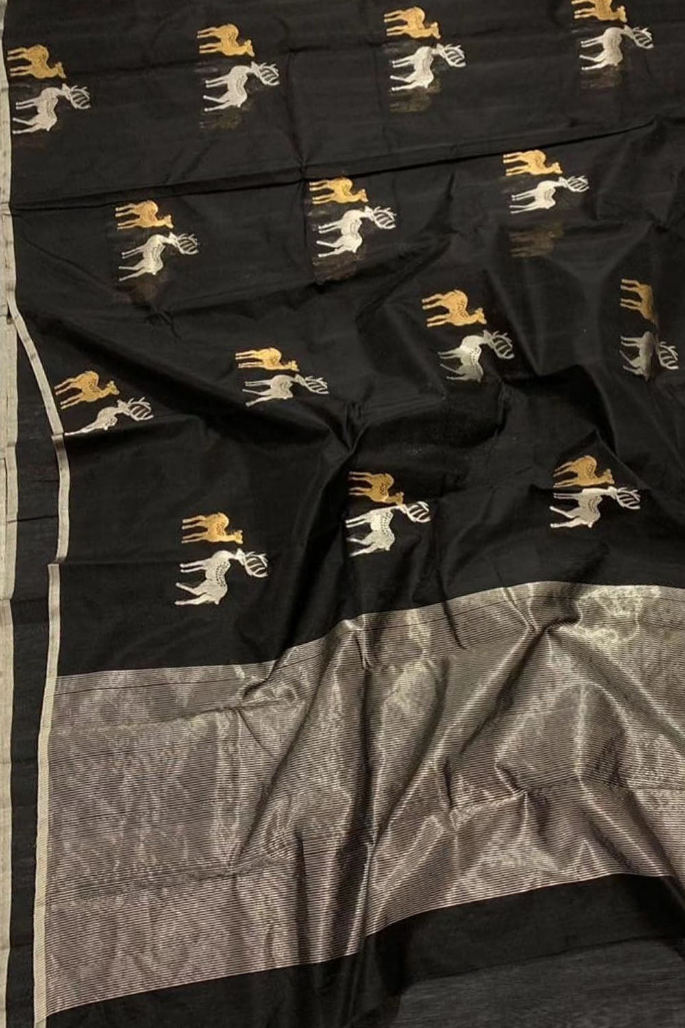 Elegant Black Chanderi Silk Saree - Luxurion World