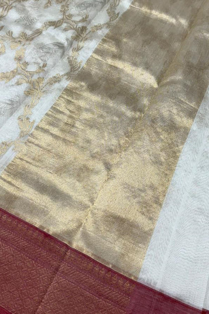 Elegant Off White Chanderi Silk Saree - Luxurion World