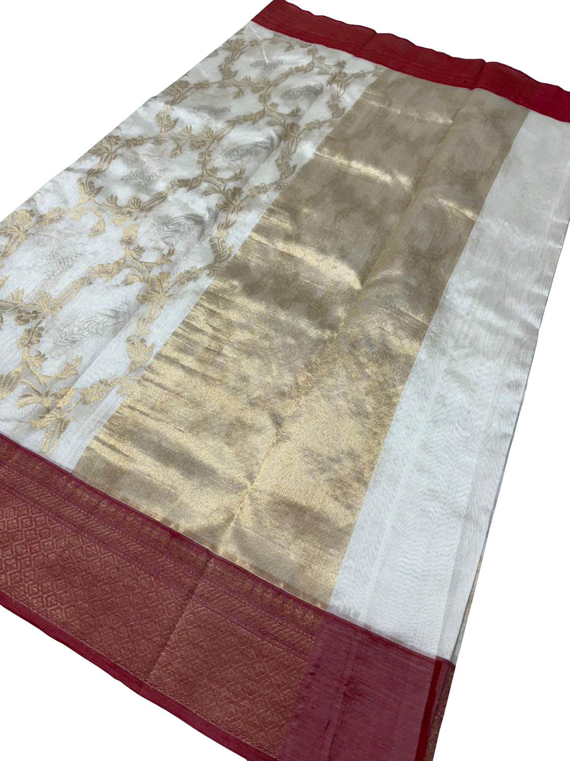 Elegant Off White Chanderi Silk Saree - Luxurion World