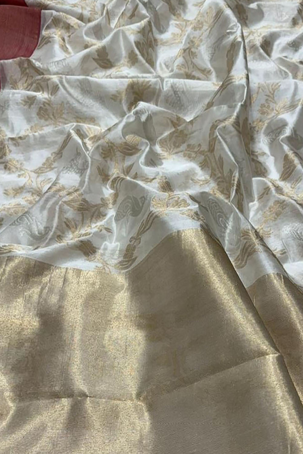 Elegant Off White Chanderi Silk Saree - Luxurion World