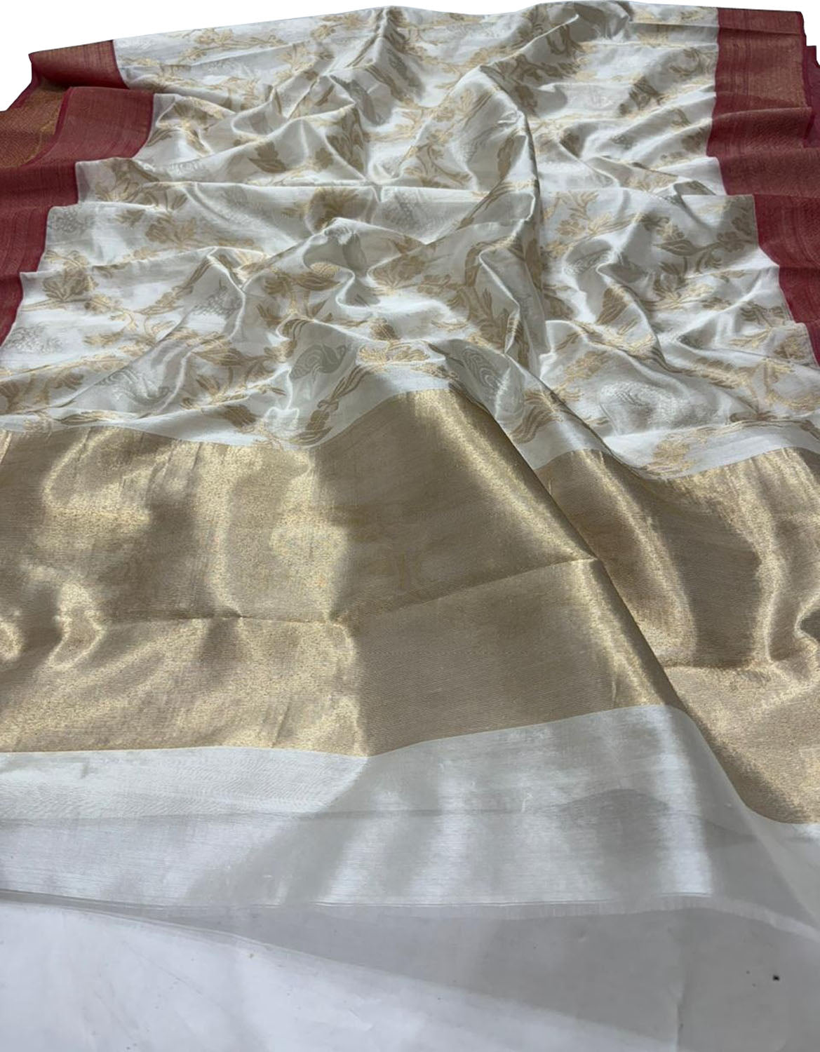 Elegant Off White Chanderi Silk Saree - Luxurion World