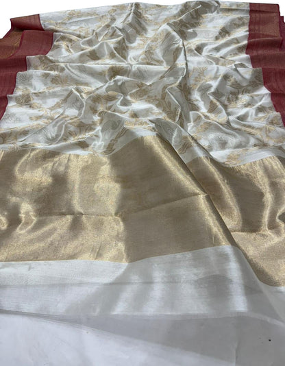 Elegant Off White Chanderi Silk Saree - Luxurion World