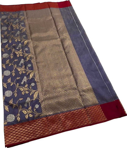 Exquisite Purple Chanderi Silk Saree - Handloom Beauty - Luxurion World