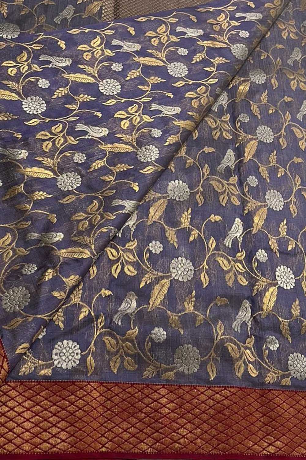 Exquisite Purple Chanderi Silk Saree - Handloom Beauty - Luxurion World