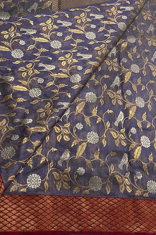 Exquisite Purple Chanderi Silk Saree - Handloom Beauty - Luxurion World