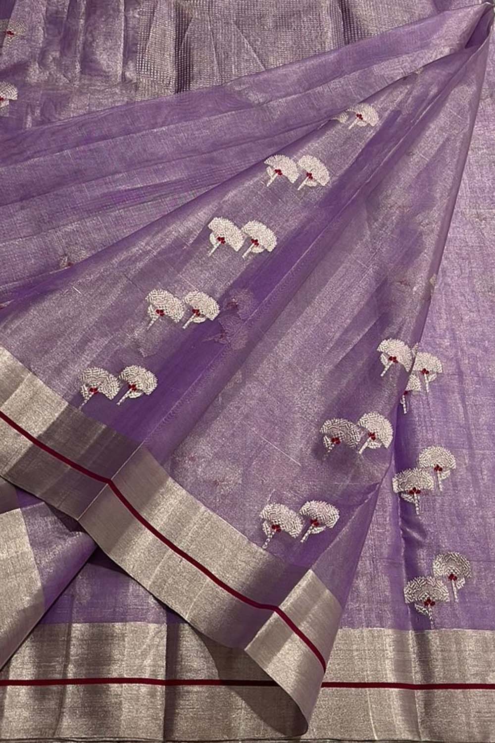 Exquisite Purple Chanderi Handloom Silk Saree - Luxurion World
