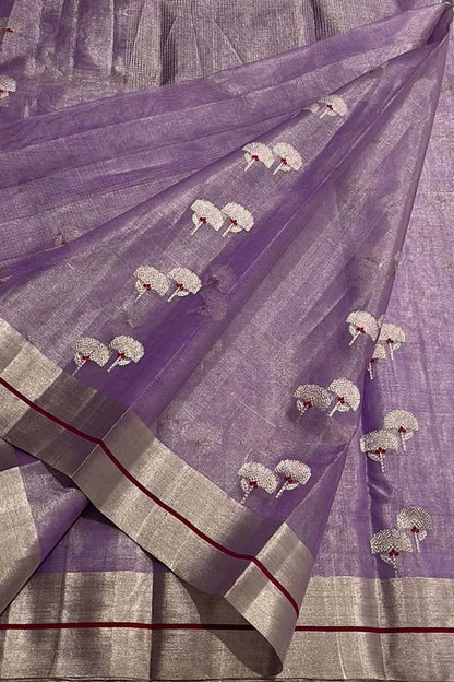 Exquisite Purple Chanderi Handloom Silk Saree - Luxurion World
