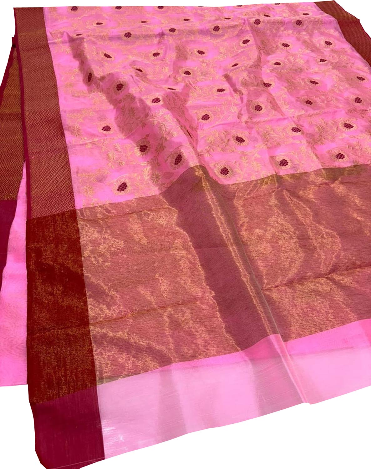 Beautiful Pink Chanderi Silk Saree - Handloom Pure Elegance - Luxurion World