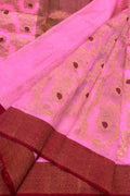 Beautiful Pink Chanderi Silk Saree - Handloom Pure Elegance - Luxurion World