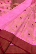 Beautiful Pink Chanderi Silk Saree - Handloom Pure Elegance - Luxurion World