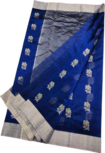Blue Chanderi Handloom Silk Saree - Pure Elegance - Luxurion World