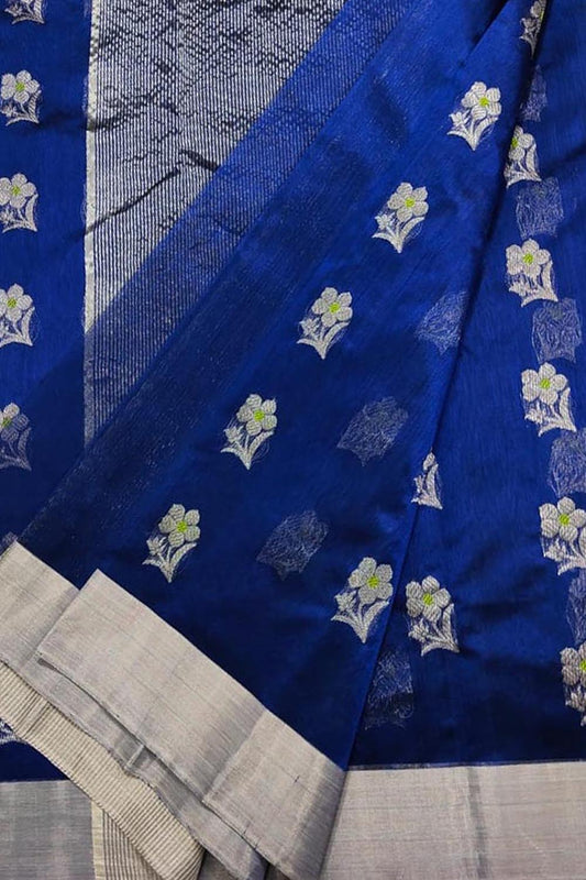 Blue Chanderi Handloom Silk Saree - Pure Elegance - Luxurion World