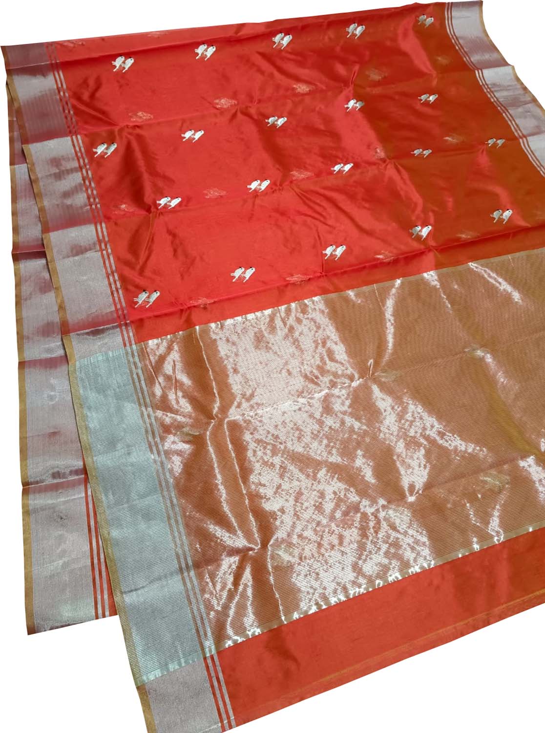 Orange Chanderi Silk Saree - Handloom Elegance - Luxurion World