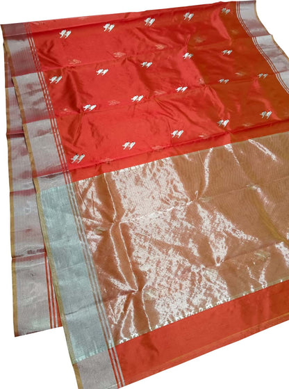 Orange Chanderi Silk Saree - Handloom Elegance - Luxurion World