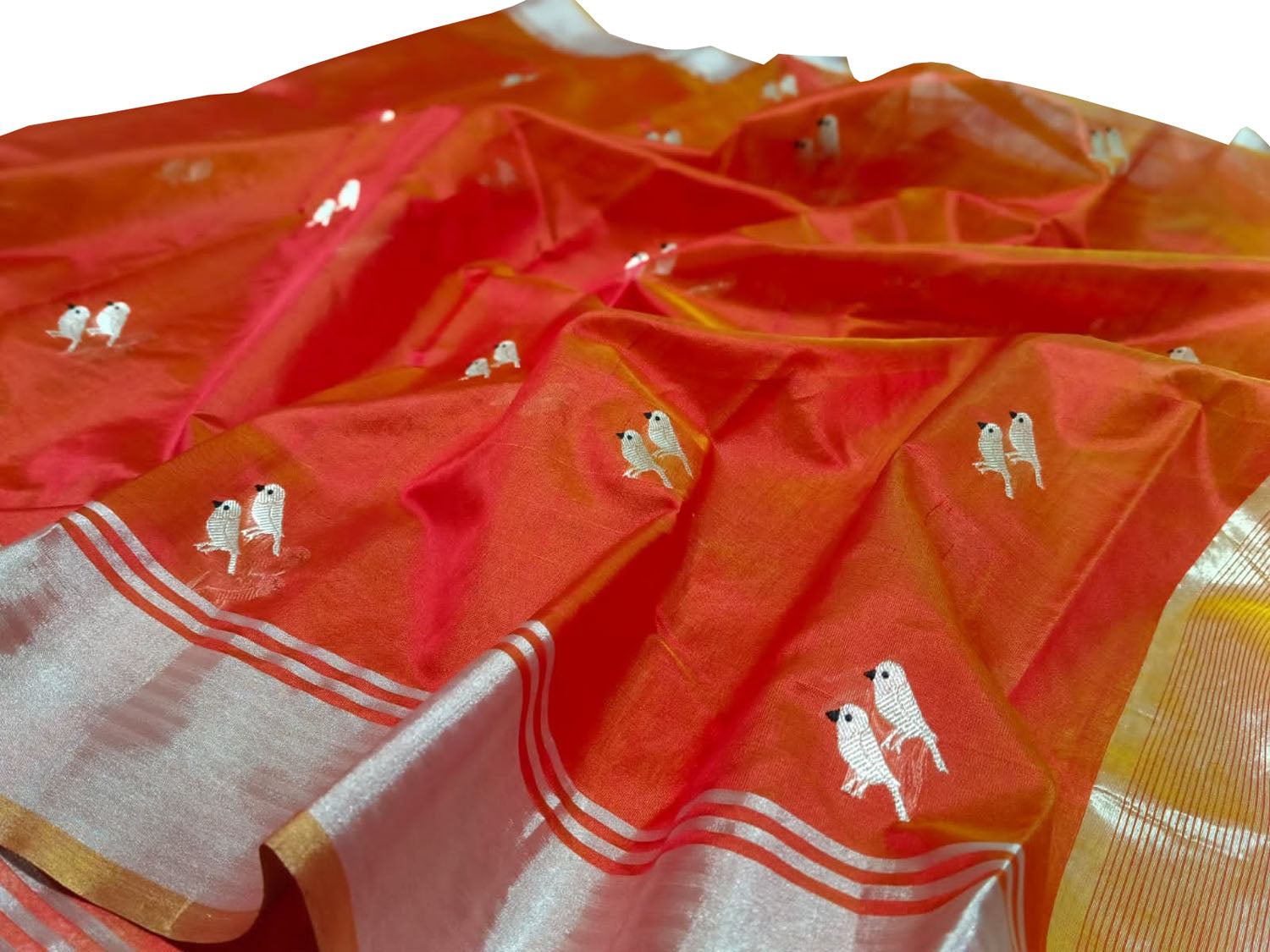 Orange Chanderi Silk Saree - Handloom Elegance - Luxurion World