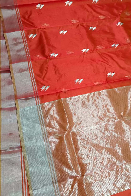 Orange Chanderi Silk Saree - Handloom Elegance - Luxurion World